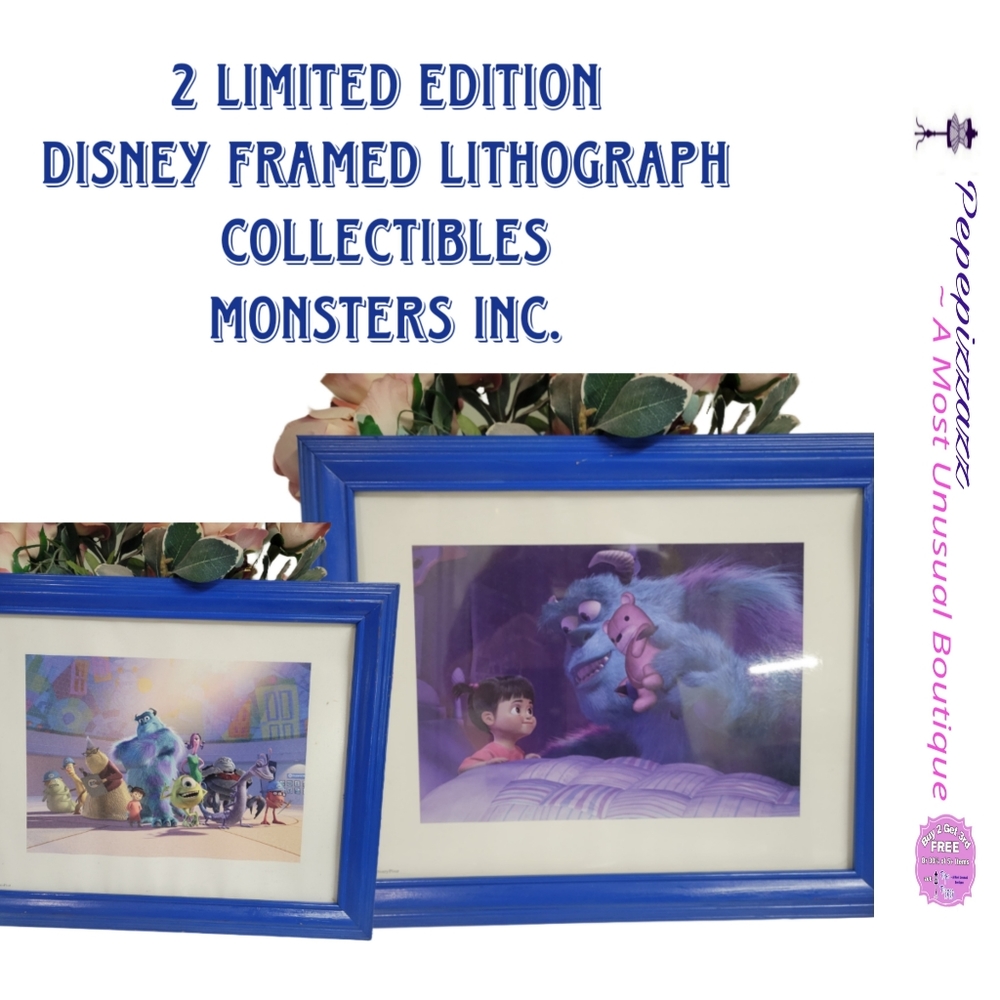 2 Rare Limited edition Disney lithographs Monsters Inc HAND PAINTED FRAMES